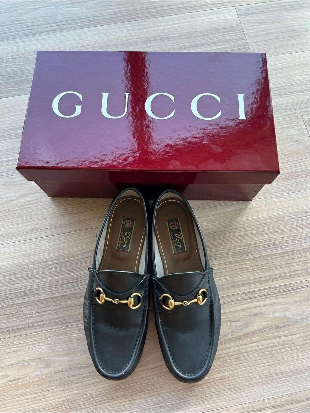 Gucci Black Leather Horsebit Slip-On Loafers